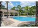 Sparkling community pool with a covered seating area, surrounded by lush greenery and palm trees at 8125 Via Vittoria Way, Orlando, FL 32819