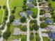 An aerial view of a neighborhood with well-maintained homes, green lawns, and tree-lined streets at 932 Classic View Dr, Auburndale, FL 33823