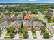 Aerial showcases well-maintained homes with verdant landscaping and convenient street access in a charming community at 2551 Dharma Cir, Kissimmee, FL 34746