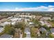 Aerial view of a suburban area featuring a mix of residential homes, commercial buildings, and green spaces under a bright sky at 333 Bahia Cir, Longwood, FL 32750