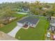 Aerial view of a modern single-Gathering home showcasing its gray exterior, blue front door, and landscaping at 4944 Tinkham Ave, Orlando, FL 32812
