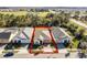 Aerial view with a red box outlines the property lines of the house at 5159 Twin Lakes Blvd, St Cloud, FL 34772