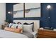 This main bedroom boasts a stylish accent wall, two paintings, and modern lighting at 6744 Willow View Ave, Orlando, FL 32829