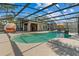 Private backyard pool features a sun shelf, a covered outdoor patio, and a serene setting for ultimate relaxation at 12442 Sunshine Dr, Clermont, FL 34711