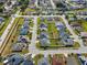 An aerial view shows houses in a suburban neighborhood featuring well-maintained lawns and some with private pools at 133 Hillcrest Dr, Davenport, FL 33897