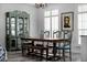 Elegant dining room featuring a rustic wooden table, green hutch, and ample natural light at 5219 Hammock Cir, St Cloud, FL 34771