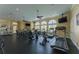 A spacious gym with exercise equipment and televisions near large windows at 8168 Boat Hook Loop # 707, Windermere, FL 34786