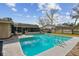 Backyard pool features ladders and a concrete deck, surrounded by fencing and lush landscaping at 104 E Cottesmore Cir, Longwood, FL 32779