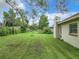 View of the spacious backyard with green grass and mature trees at 23 Judith Ln, Orlando, FL 32811