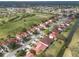 An aerial view of a neighborhood featuring well-maintained homes with tile roofs, green lawns, and mature trees at 2625 Albion Ave, Orlando, FL 32833