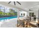 Covered pool area with seating and outdoor living space, surrounded by a screened enclosure at 1109 Brownshire Ct, Longwood, FL 32779