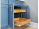 Blue kitchen cabinets featuring convenient pull-out storage solutions at 1132 Fins Up Ct, Daytona Beach, FL 32124