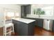 Modern kitchen featuring gray cabinets, stainless steel appliances, a kitchen island, and breakfast nook at 2006 N Westmoreland Dr, Orlando, FL 32804