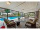 Enclosed pool area featuring comfortable lounge furniture and a serene backyard view at 1134 Glenwood Rd, Deland, FL 32720