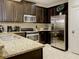 Well-equipped kitchen with stainless steel appliances, granite countertops, and mosaic backsplash at 8141 Roseville Blvd, Davenport, FL 33896