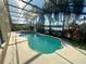 Screened pool and spa overlooking pond surrounded by tropical landscaping at 10446 Stone Glen Dr, Orlando, FL 32825