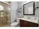 Bathroom featuring an enclosed shower and modern vanity at 3151 Britannia Blvd # A, Kissimmee, FL 34747