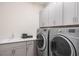 Well-organized laundry room with modern washer and dryer, ample storage cabinets, and a convenient sink at 1938 Filly Trl, Oviedo, FL 32765