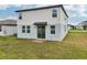Home backyard with sliding glass door, grassy area and AC unit, perfect for outdoor activities at 3845 Giorgio Dr, Winter Haven, FL 33884