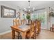 Charming dining room features a chandelier, large windows, and ample space for Gathering gatherings and entertaining at 5150 Banana Point Dr, Okahumpka, FL 34762