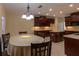 Eat-in kitchen with rich wood cabinets, granite countertops, an island, and modern appliances at 15313 Hayworth Dr, Winter Garden, FL 34787