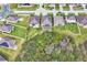 An aerial view showing backyard of home with screened in porch backing up to green space at 3504 Cayugas Loop, St Cloud, FL 34772