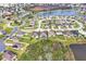 Aerial view of a residential community near a lake, showcasing the neighborhood layout at 3504 Cayugas Loop, St Cloud, FL 34772