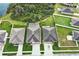 An aerial view of the homes displaying their backyard patios at 3504 Cayugas Loop, St Cloud, FL 34772