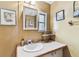 Bathroom featuring a round sink, a framed mirror, a window and painted walls at 7 Great Oak Dr, Fruitland Park, FL 34731