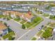 Aerial view of the lovely townhome in a community with neat landscaping, plentiful parking and convenient street access at 9017 Dogleg Dr, Davenport, FL 33896