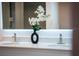 Close-up shot of a double sink bathroom vanity with a stylish black vase at 221 W Berkshire Cir, Longwood, FL 32779