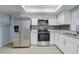 Well-lit kitchen features stainless steel appliances, granite countertops and stylish backsplash, with bright-white cabinets at 2743 Grandola Dr, Orlando, FL 32811