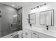 Modern bathroom featuring a double sink vanity, walk-in shower and updated fixtures at 3324 Sw 137Th Loop, Ocala, FL 34473