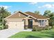 Charming single-story home featuring a two-car garage, neutral stucco, stone accents, and lush landscaping at 33491 Copper Hill Way, Sorrento, FL 32776