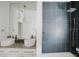 Well-lit bathroom showcasing granite countertops, pendant lighting, and a tiled shower area at 8322 Lake Lucy Dr, Orlando, FL 32818