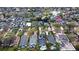 Neighborhood aerial view showcases cozy homes with mature trees, serene pond, and green landscapes at 1611 Chestnut Ave, Winter Park, FL 32789