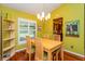 Bright dining room with hardwood floors, a modern chandelier, and a window with plantation shutters at 22 Sweetwater Creek Cir, Oviedo, FL 32765