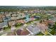 Aerial view of a quiet, tree-lined neighborhood with well-maintained homes and landscaped yards at 8515 Morehouse Dr, Orlando, FL 32836
