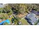 This aerial view of the property features a spacious backyard, privacy fencing, and mature trees at 9350 2Nd Ave, Orlando, FL 32824