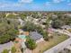 Real estate, aerial view shows the single Gathering home and neighborhood with mature trees and in-ground pool at 1382 Wright St, Daytona Beach, FL 32117