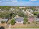 Real estate, aerial view of single Gathering home and neighborhood with mature trees and backyard pool at 1382 Wright St, Daytona Beach, FL 32117