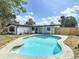 Backyard pool and covered patio of home and fenced yard, perfect for outdoor entertaining at 1382 Wright St, Daytona Beach, FL 32117