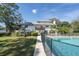 The fenced-in backyard features a beautiful pool and lush landscaping at 2721 Ingeborg Ct, Windermere, FL 34786