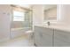 Clean bathroom with shower, tub, and a modern vanity with gray cabinets at 2721 Ingeborg Ct, Windermere, FL 34786