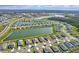 An expansive aerial view captures rows of well-kept houses by several ponds in a Primary-planned community at 64 Citrine Loop, Kissimmee, FL 34758