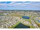 Wide aerial view shows a meticulously planned community with several lakes near a mix of residential homes at 64 Citrine Loop, Kissimmee, FL 34758