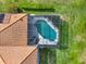 Aerial view of the screened in backyard pool, patio and lush yard at 11327 Ledgement Ln, Windermere, FL 34786