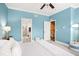 An interior view of the main bedroom showing the bathroom and stairwell entrances at 1389 Chatfield Pl, Orlando, FL 32814