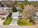 Aerial view of a charming home with a well-manicured front yard and mature trees, offering curb appeal and shade at 250 Douglas Dr, Eustis, FL 32726