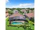 Aerial view of backyard featuring pool, landscaping, and screened enclosure at 2281 The Oaks Blvd, Kissimmee, FL 34746